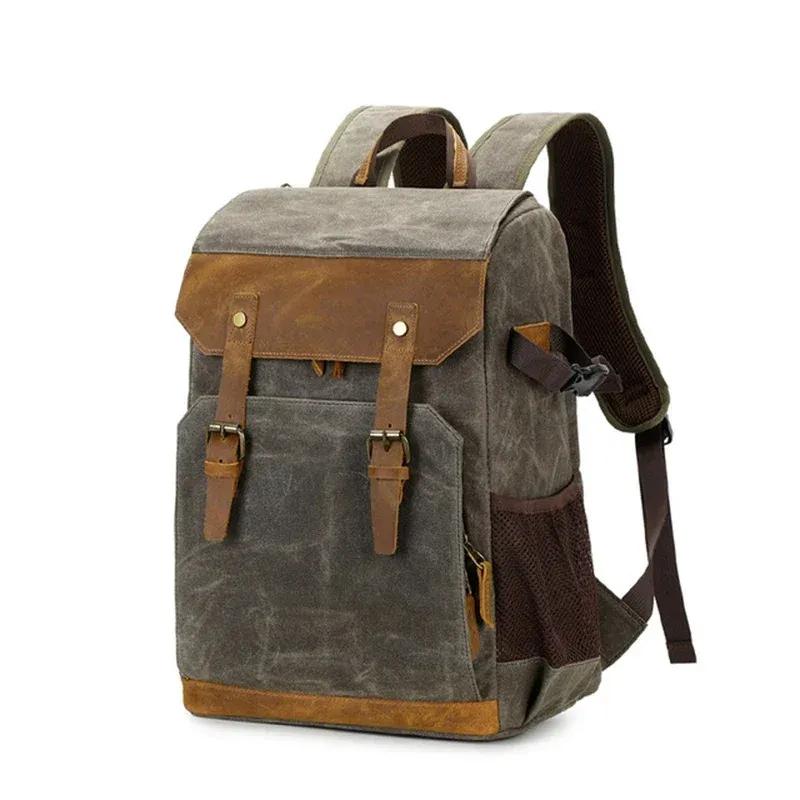 Camera Bag Batik Canvas+Leather Waterproof Camera Backpack DSLR Case Padded Large Photo Bag C3086