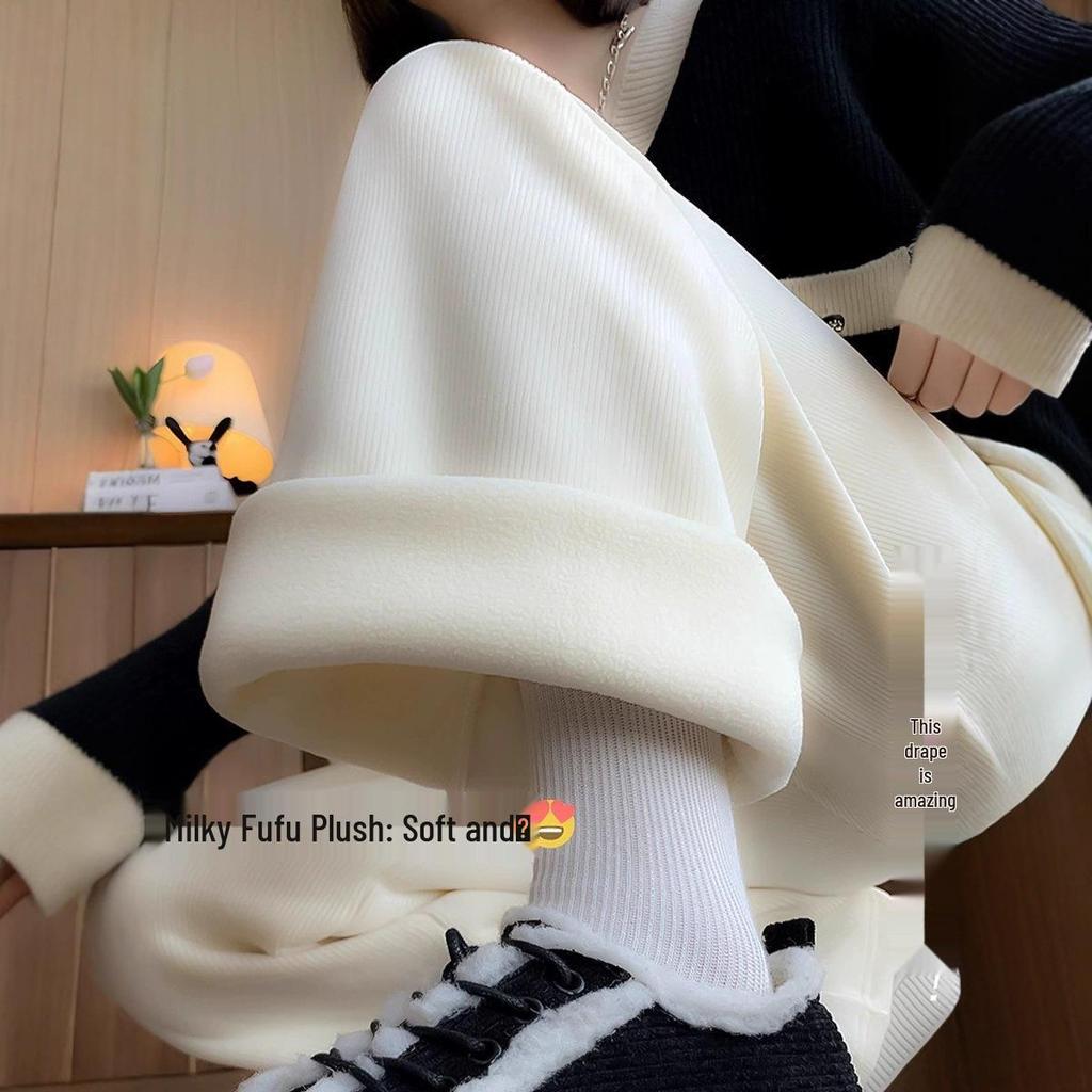 Damen Fleecegefütterte Chenille High-Waist Wide-Leg Hose - Warm, Weich und Stilvoll für Herbst und Winter.