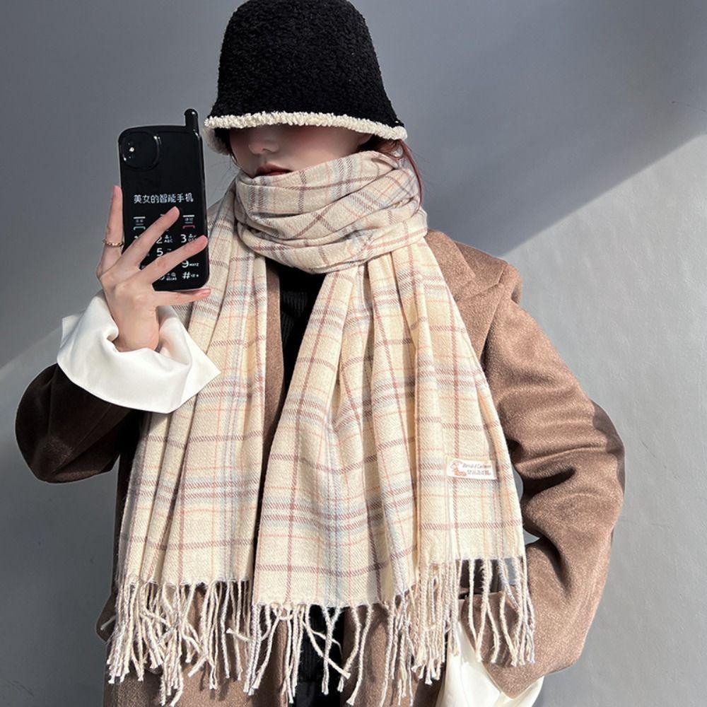 Plush Plaid Wool Scarf Retro Green Long Shawl Retro Cape Wraps  Girl