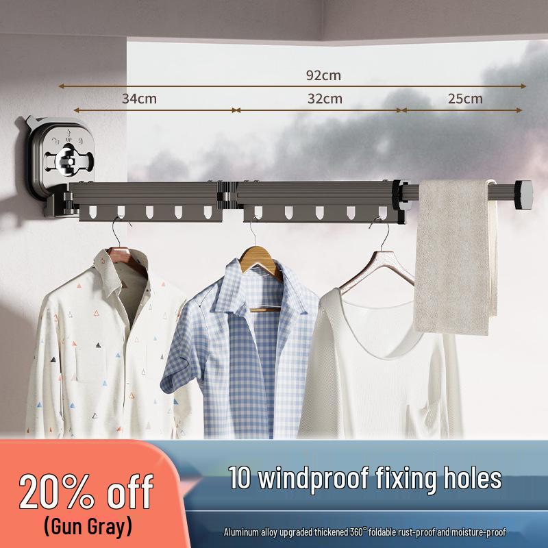 Foldable Telescopic Clothes Drying Rack with Suction Cup - Punch-Free Wall-Mounted for Balcony Use