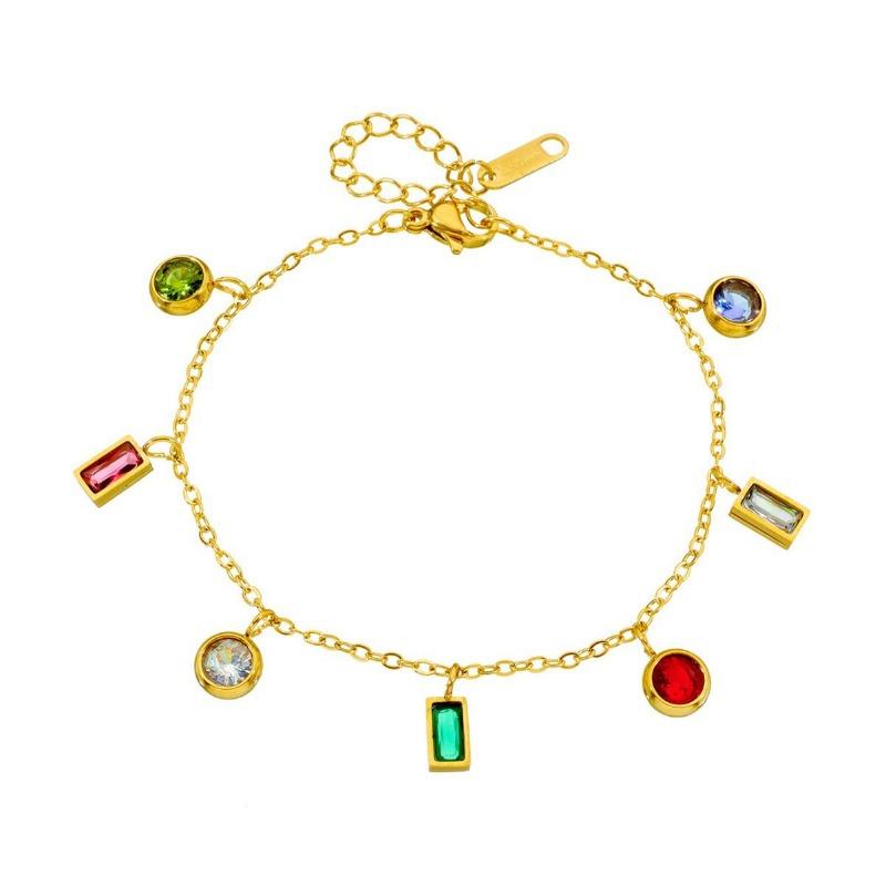 Gold Plated Stainless Steel Multi-Color CZ Charm Bracelet разноцветный