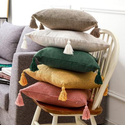 Boho Pillow Cover with Tassels Farmhouse Throw Pillow Case Decorative Pillowcase with Hidden Zipper for Home Living Room Couch Sofa Bedroom