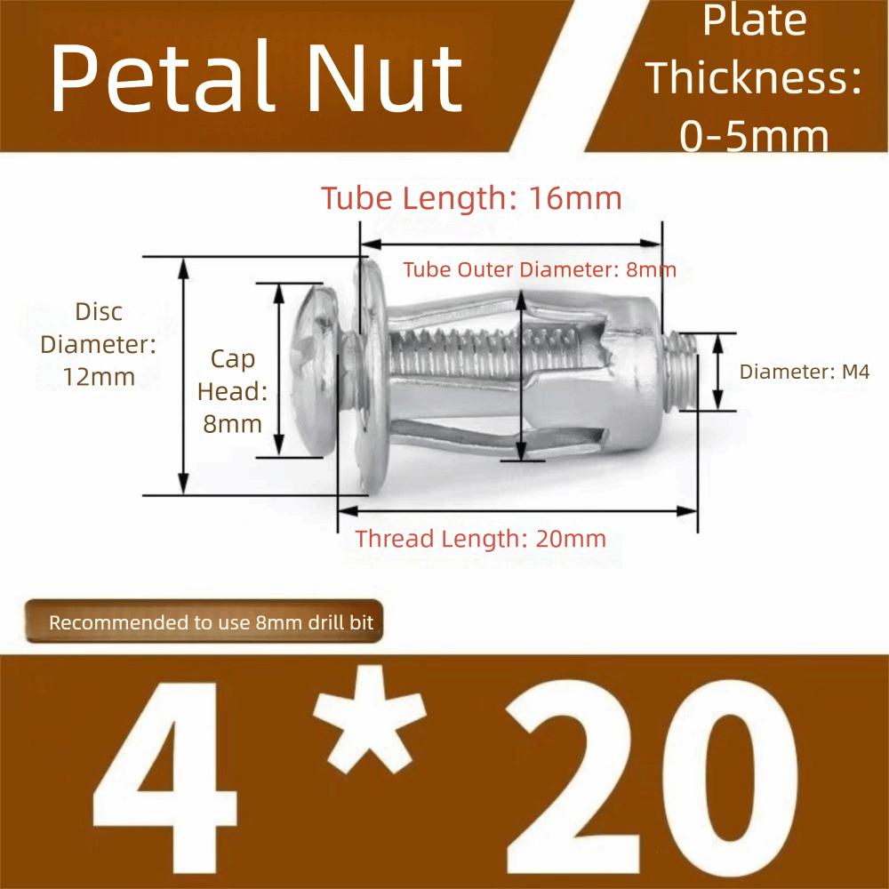 50pcs Metal Jack Nuts Screw Fixed Bolt Board Expansion Plugs Anchors Rivet Nut  Board Wall