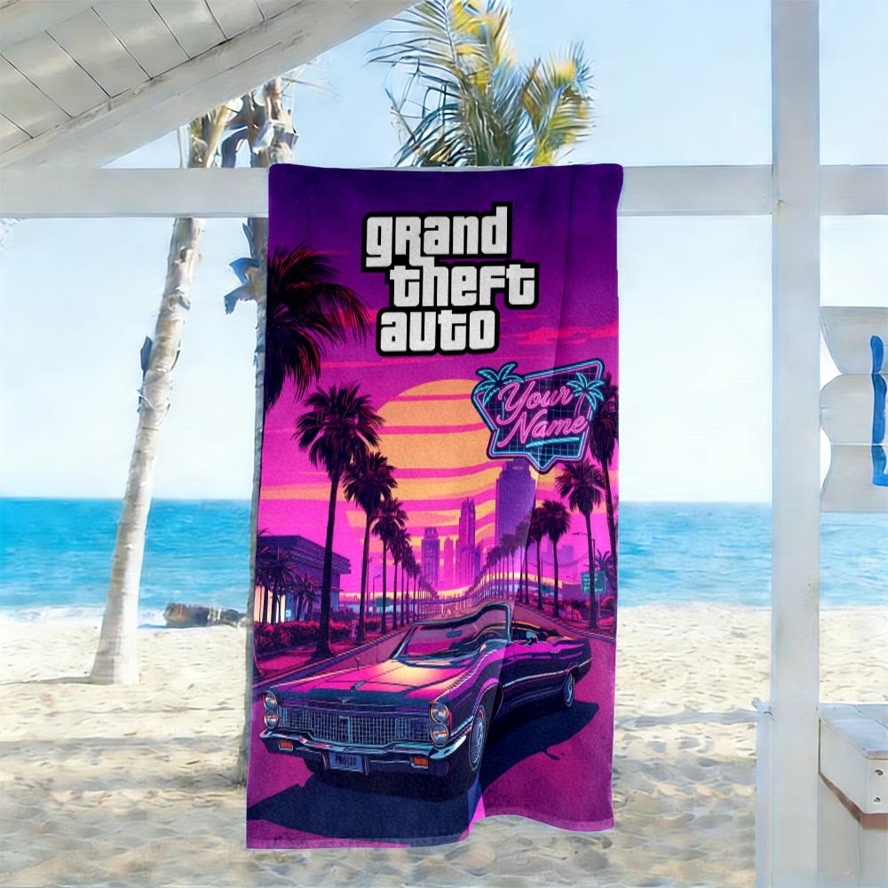 Grand Theft Auto Customize Your Name Beach Towel High Absorbency & Quick-Dry Perfect for Traveling Yoga Camping and Swimming