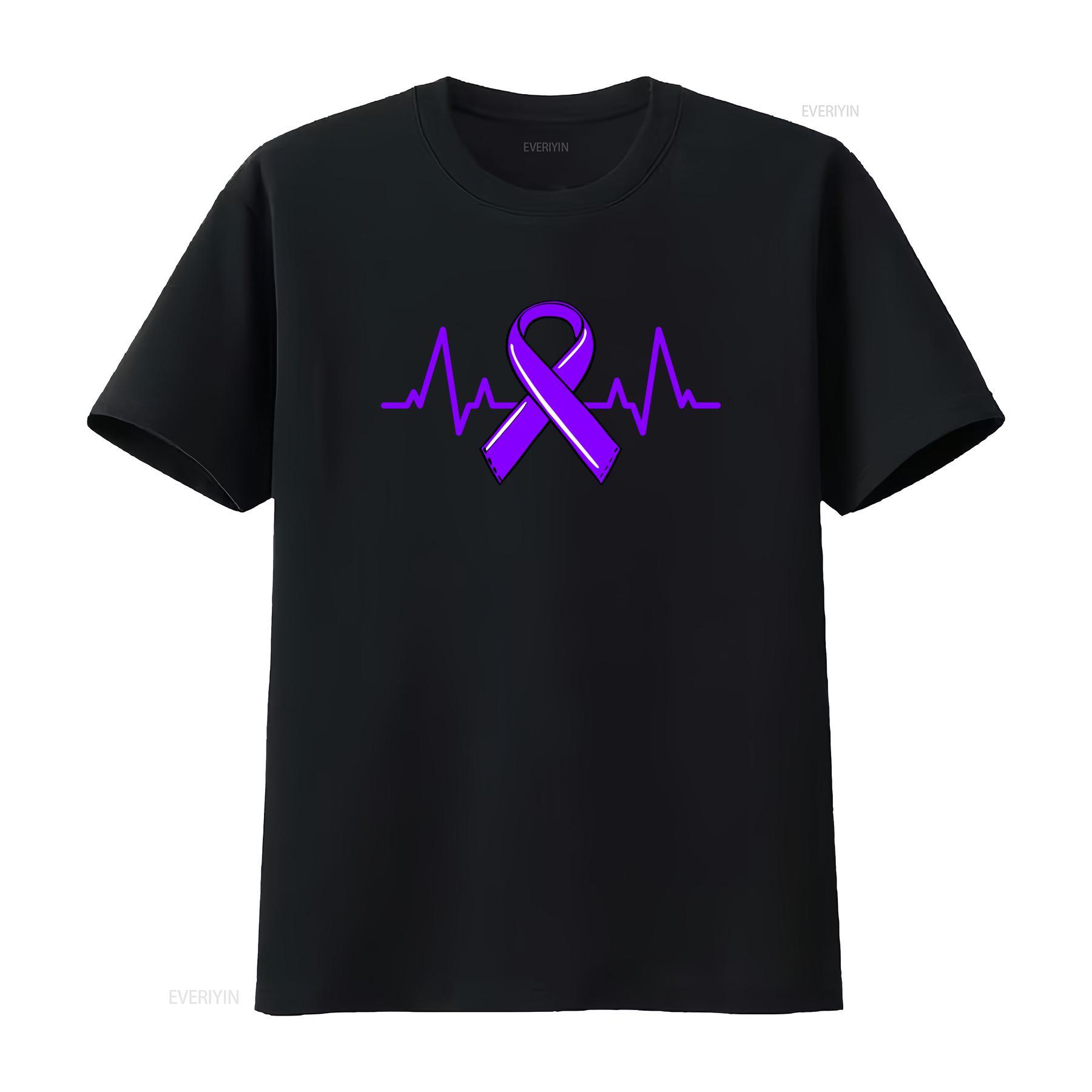 

Hodgkins Lymphoma Heartbeat Design Violet Ribbon Survivor Cancer Fighter T Shirt vintage Washed graphic fashion Comfortable 4XL