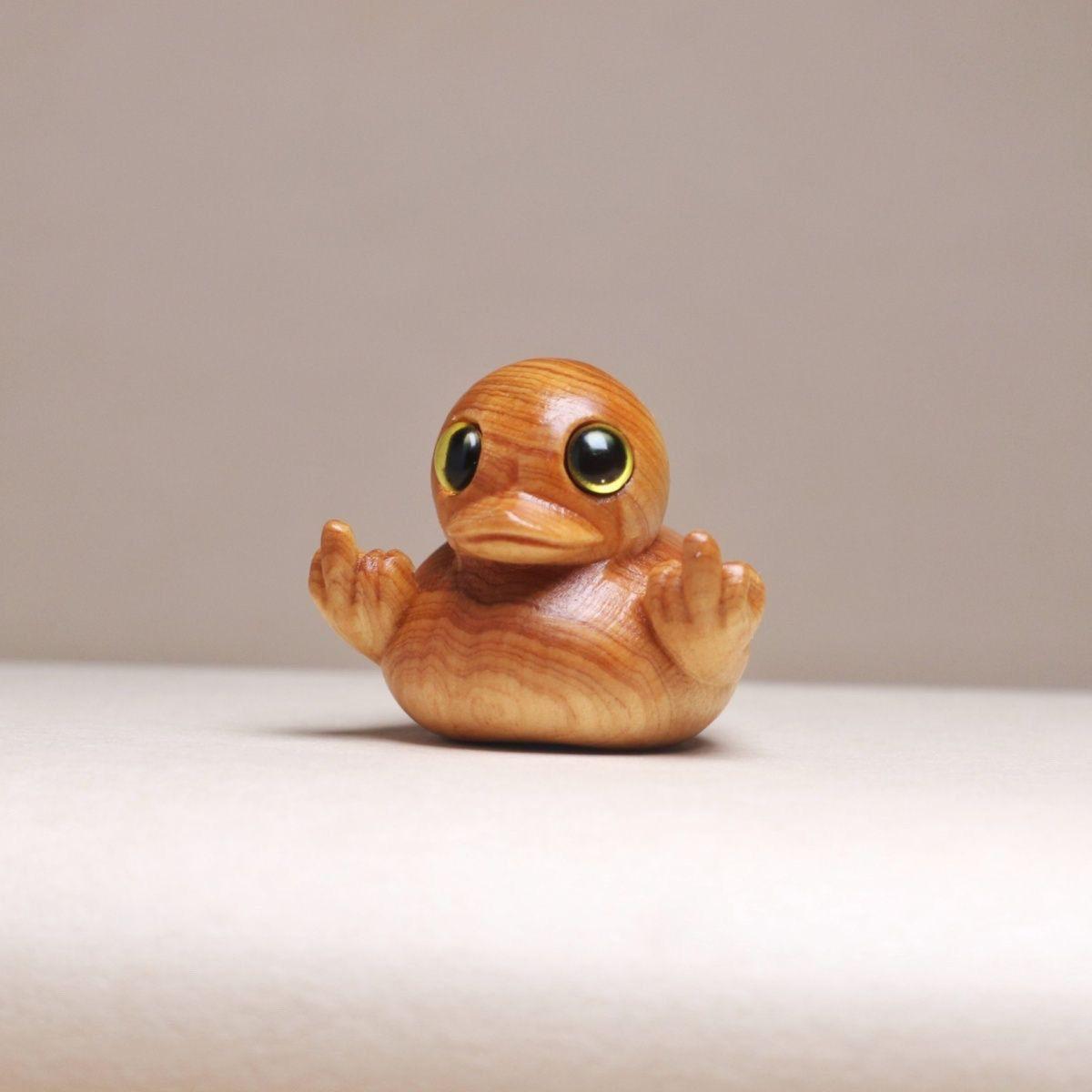 Cute Cartoon Yellow Duck Wood Carving Ornament for Home or Office