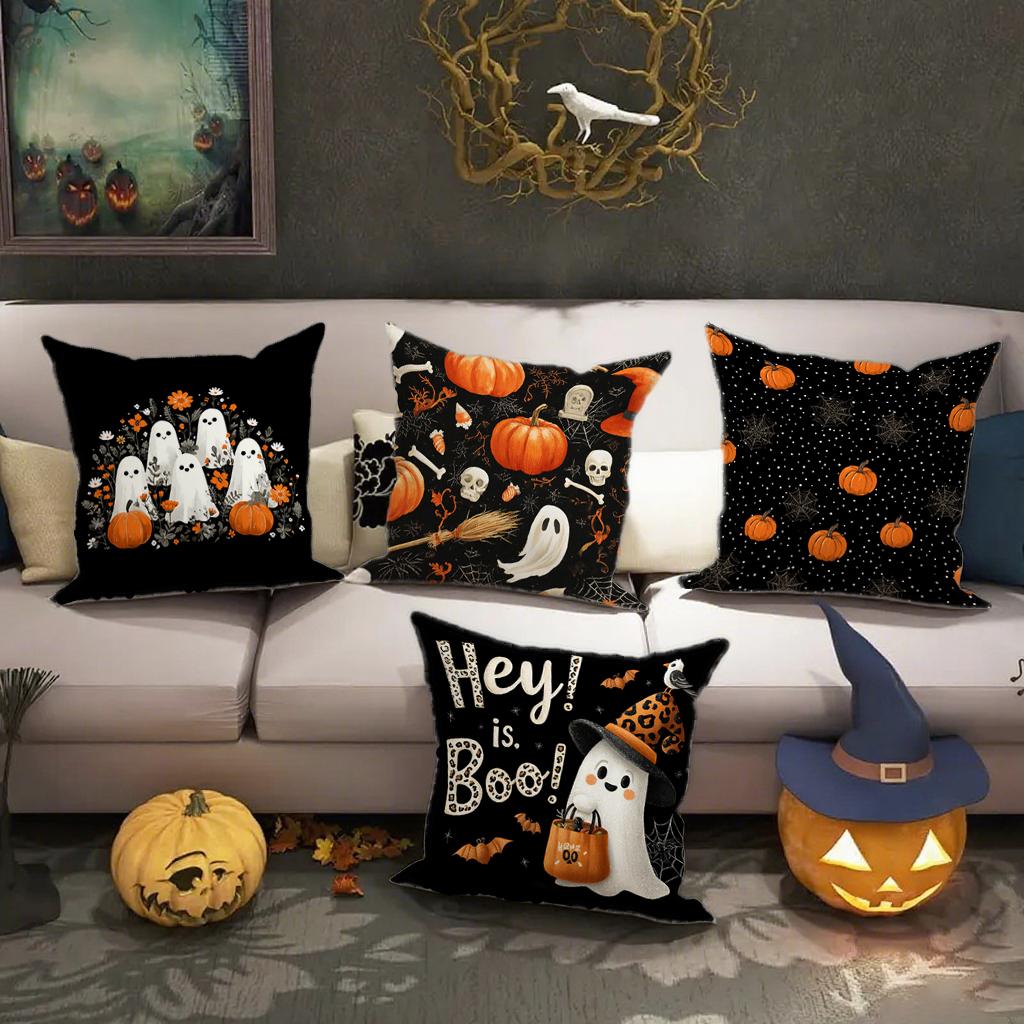 Halloween-themed Pumpkin & Ghost PillowsSuitable for Sofa Car Bedroom Decorative Cushion Cover Pillow Cover