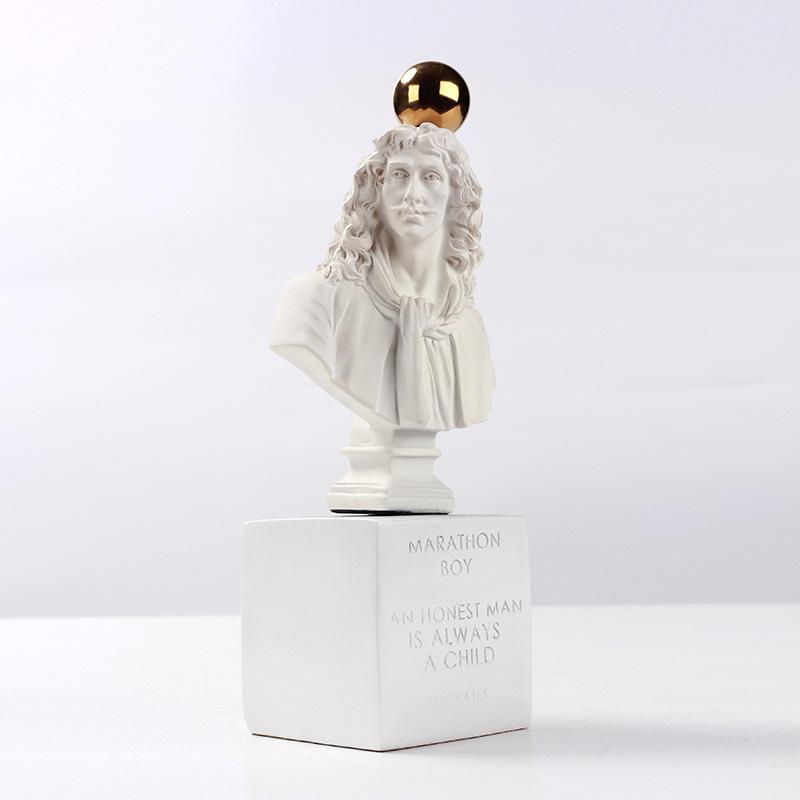 Creative European Sculpture Head Ornaments, Molière Figure Statues, Mini Desktop Home Art Decorations
