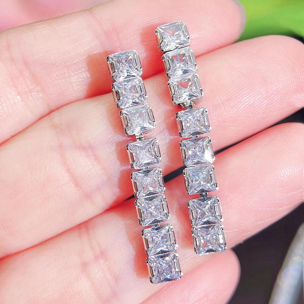 CMM 2Pcs Simple Wedding Jewelry Set Square AAA Cubic Zirconia V Shape Choker Necklace Earrings for Women