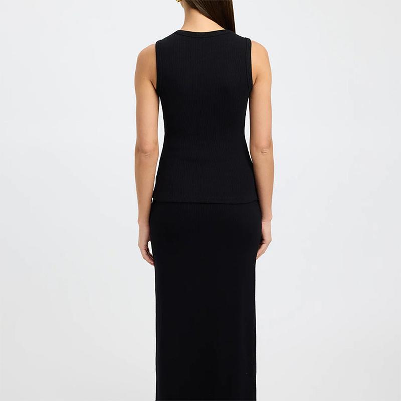 Elegant Maxi Skirt Two-piece Set Women's Sleeveless Knitted Deep O Neck Tops Slim Skirt Set 2025 Fashion Casual Skirt Sets