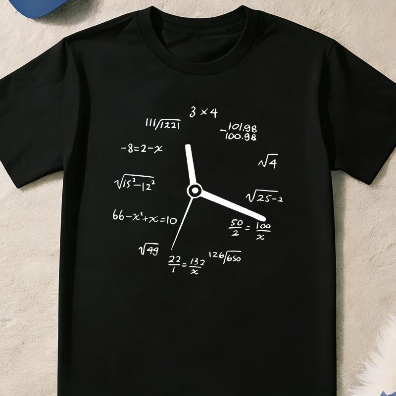 Children Crew Neck Short Sleeve T-Shirt with Math Formula Clock Print
