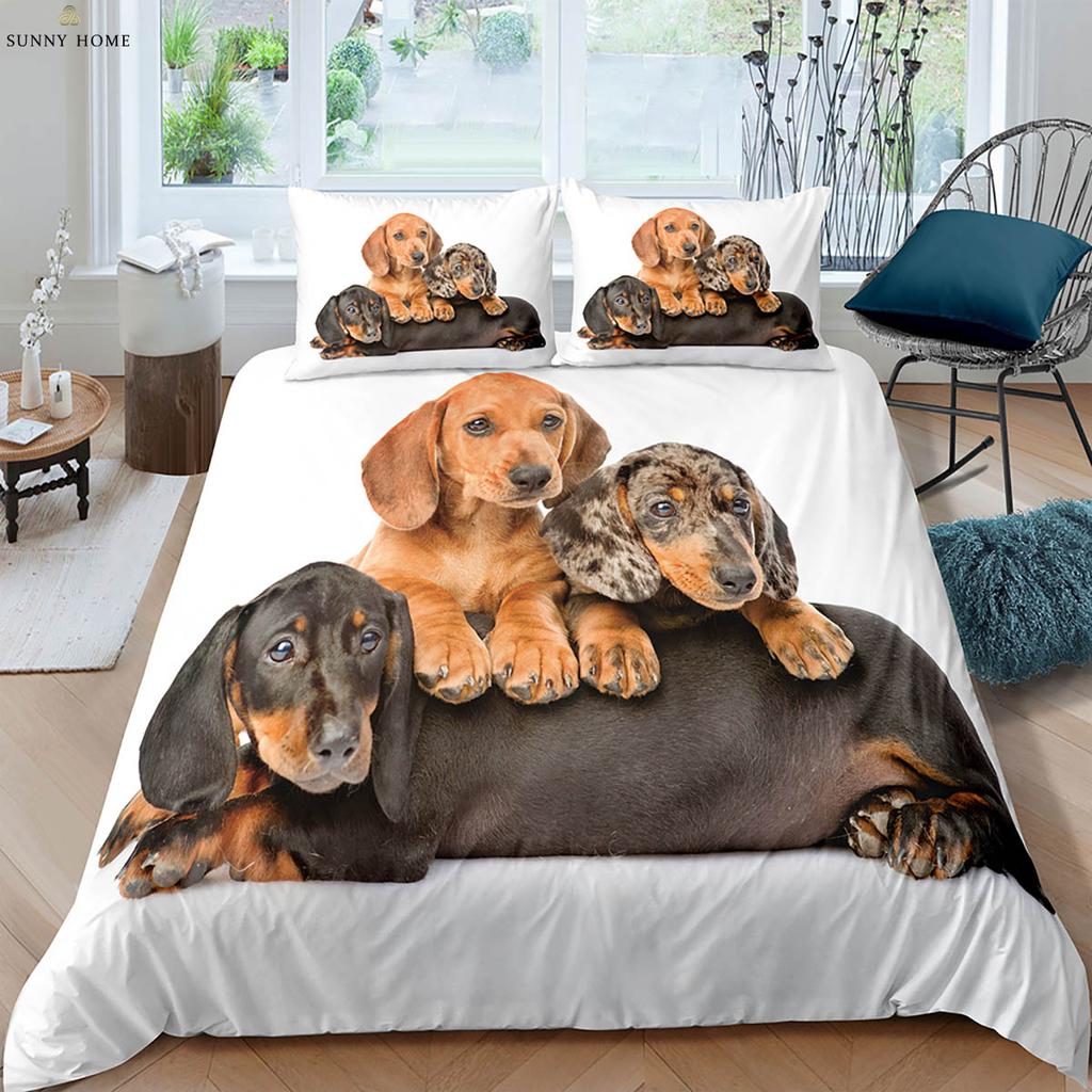 2/3 Piece Duvet Cover Set (1 Duvet Cover + 1/2 Pillowcase, Pillow Core Not Included), Cute Dog Print Bedding Set for Bedroom