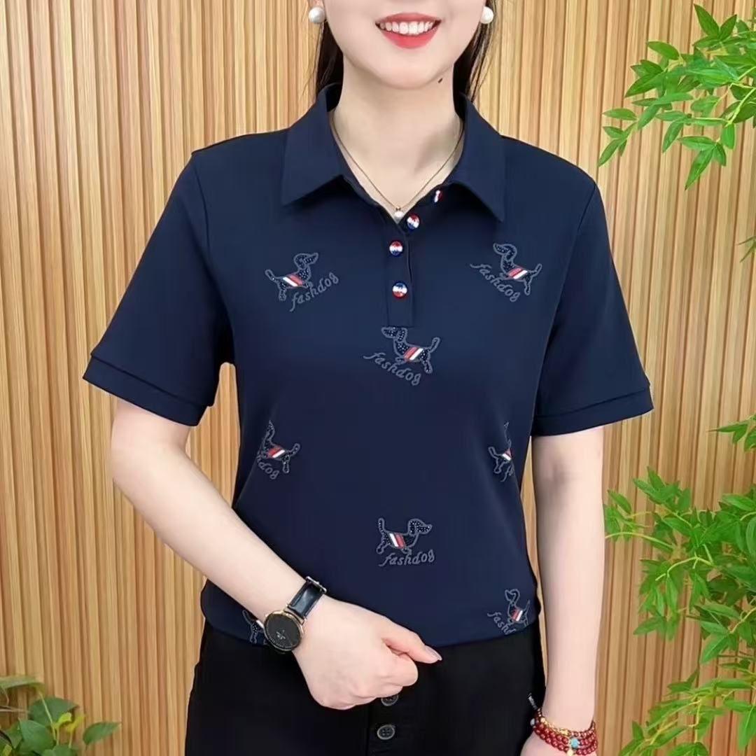 

Женская футболка с коротким рукавом и лацканами, лето 2025, новая повседневная футболка, топ с полурукавом, спереди на плече M синий