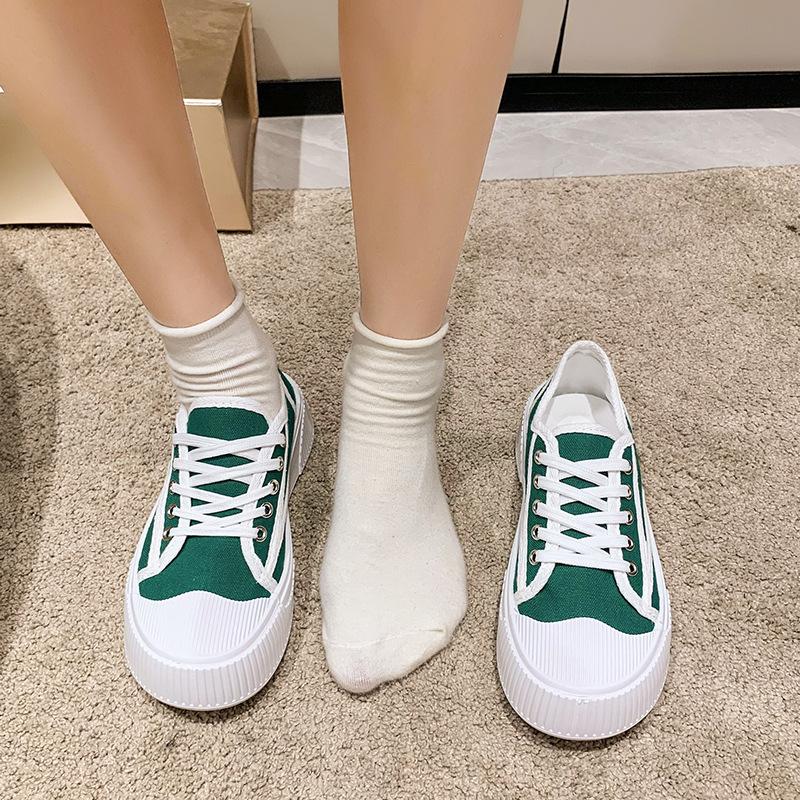 Белые парусиновые кроссовки на толстой подошве для женщин весной и осенью. Модные новые — фото 2