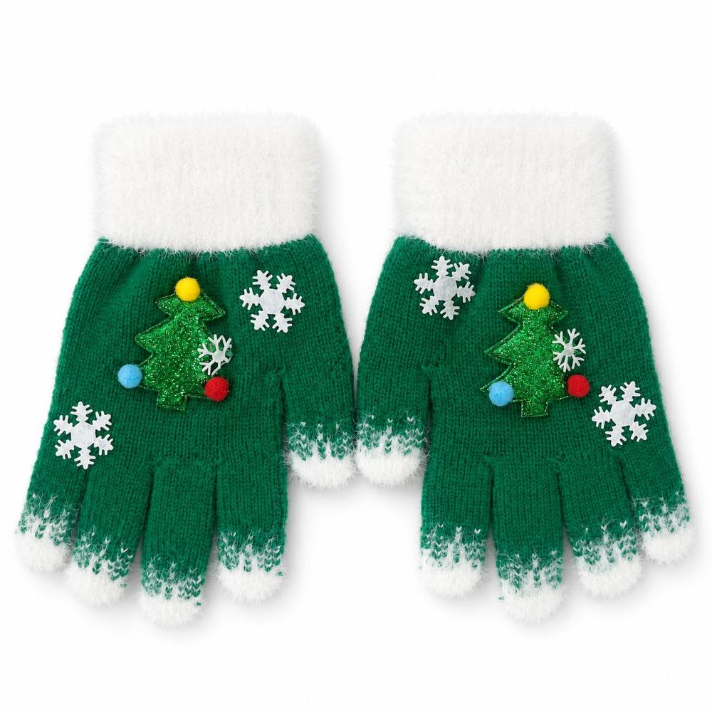 Snowflake Pattern Five-finger Gloves Windproof Winter Warm Glove Christmas Knitted Glove  Girls