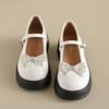 French Bow Round Head Thick Sole Color Matching Small Leather Shoes Women's 2025 Autumn New Pearl One-word Buckle Mary Jane Shoes