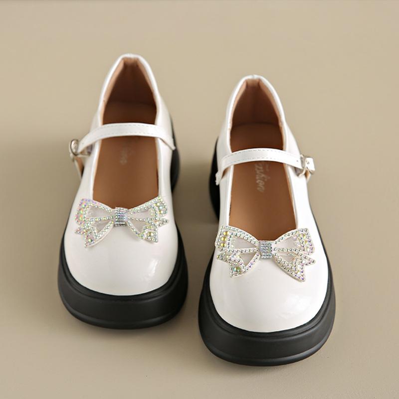 

French bow round head thick sole color matching small leather shoes women s 2025 autumn new pearl one-word buckle Mary Jane shoes 40 белый