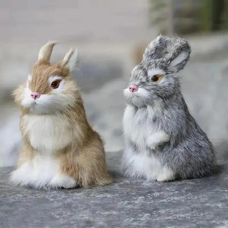 1 Pcs 14CM Simulated Rabbit Animal Model Rabbit Home Decoration Crafts Animal Rabbit Fur Handicrafts Figurines Miniatures