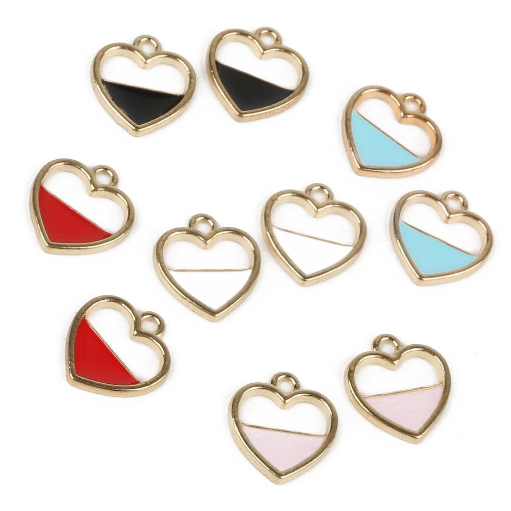 10Pcs 15x16mm Heart Shape Metal Alloy Enamel Charm Pendant Beads for DIY Jewelry Findings