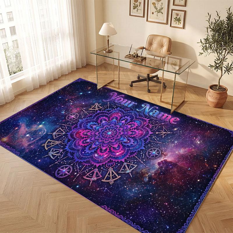 Space Cosmic Theme Crystal Velvet Floor Rug Personalized Custom Name Text Warm Carpet Home Decoration