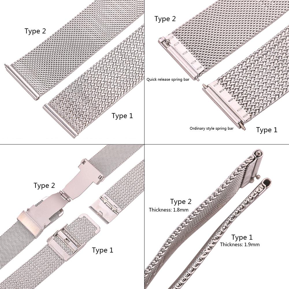 Watchband Stainless Steel Watch Band Bracelet Silver Black Milanese Metal Watchbands 16mm 18mm 20mm 22mm Women Men Strap Accessories
