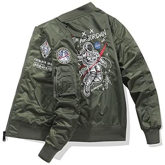RENHE Military Jacket Mens Workwear Riders Work Use Embroidered Short Length Bike Casual Jumper Spring Summer Autumn Green Size L