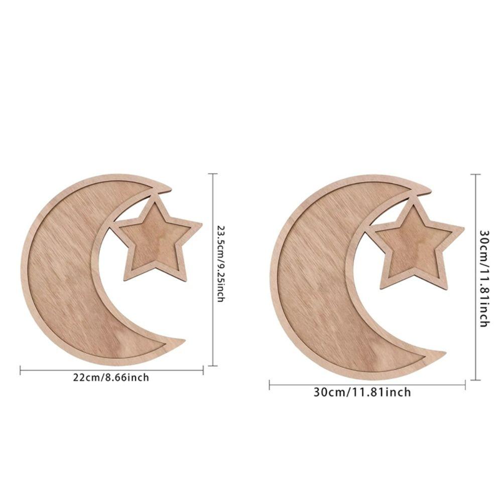 Gifts Ramadan Wooden Moon Star Tray Crafts Multifunction Dessert Snack Plate Ramadan Eid Tray Display Holder