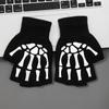 Black Halloween Skeleton Gloves Knitted Skull Half Finger Gloves Punk Skeleton Gloves  Moto Riding