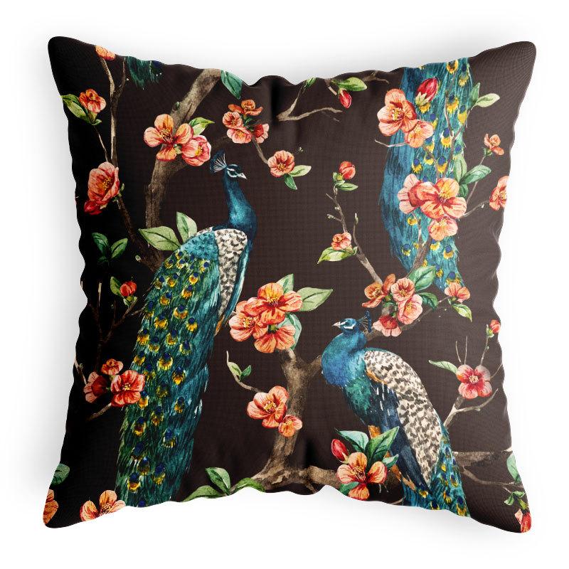 New Chinese Style Pillowcase with Flower and Bird Digital Printing, Thickened Fabric Cushion Cover, Special Bedside Office Car Cushion Cover
