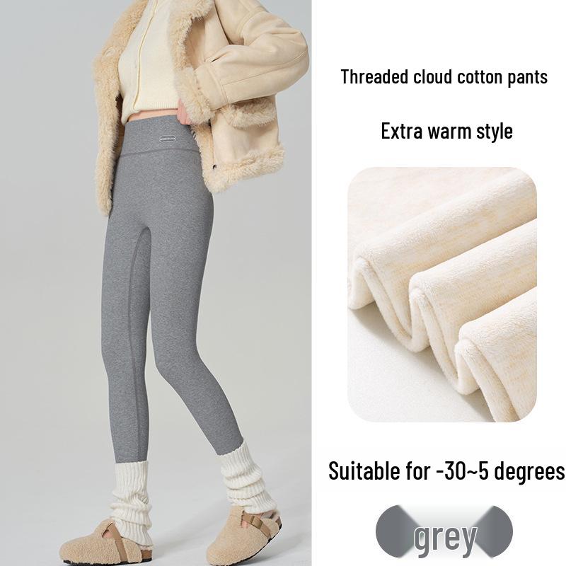High Waist Warm Fleece-Lined Leggings - Vertical Stripe, Matte, Slimming Cotton for Autumn/Winter