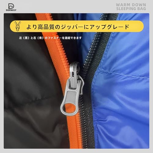 DERWAY Winter Down Sleeping Bag (220*85 Cm) Wide Mummy Style, 680FP Down Filling, -15℃~3℃, Includes Pillow, Four-Season Use, Compact Storage Bag Inclu