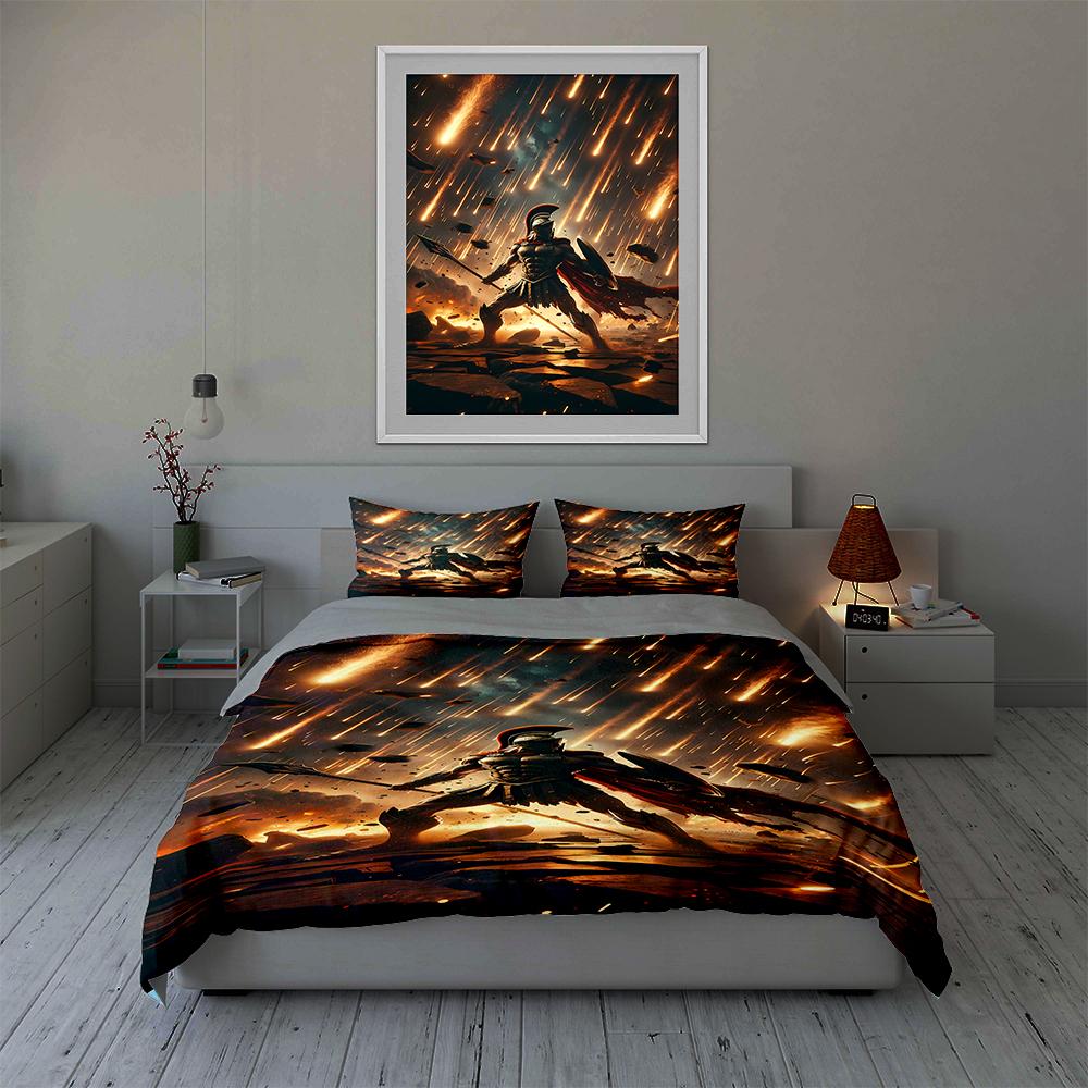 Fiery Warrior Scene Bedding Duvet Cover Sets Duvet Covers Pillowcases Gifts (1 * Duvet Cover 2 * Pillowcases, Without Duvet Insert)