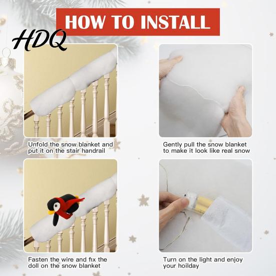 Decoración Barandilla Balcón Interior Juego de Decoración Navideña para Escaleras Nieve 3 Piezas Lindo Papá Noel Muñeco de Nieve Pingüino Adornos Festivos para el Hogar Escalera