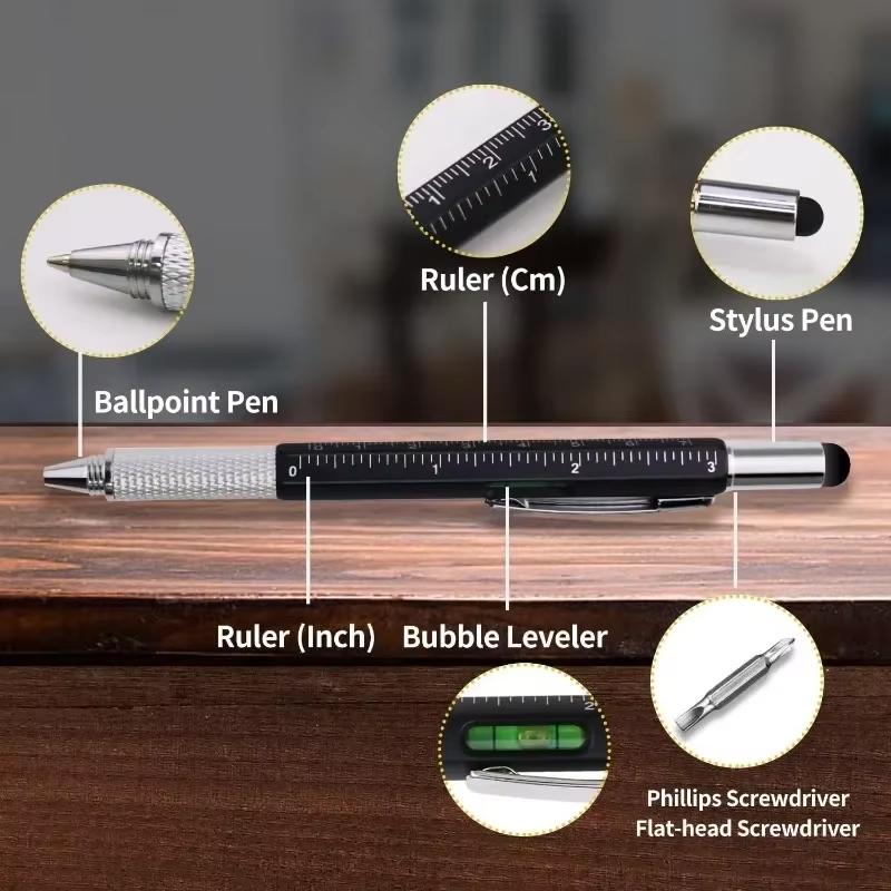 7 in 1 Multifunktions-Kugelschreiber mit modernem Handwerkzeug, Maßband, technischem Lineal, Schraubendreher, Touchscreen-Stift, Wasserwaage