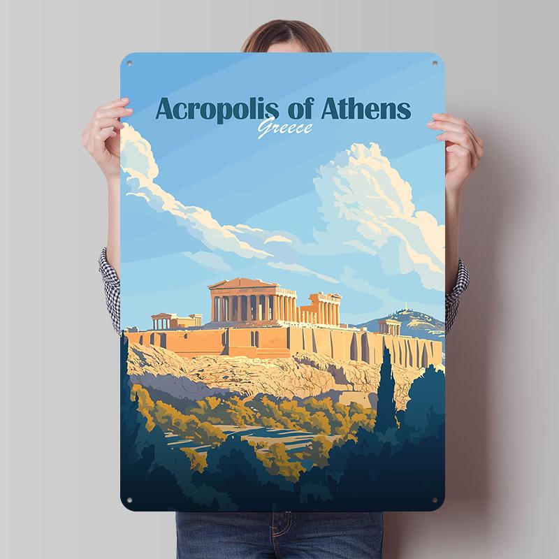 Acropolis of Athens Tinplate Posters Customizable Wall Art Retro Vintage Metal Signs for Home Room Custom Plate Desk Decor Items