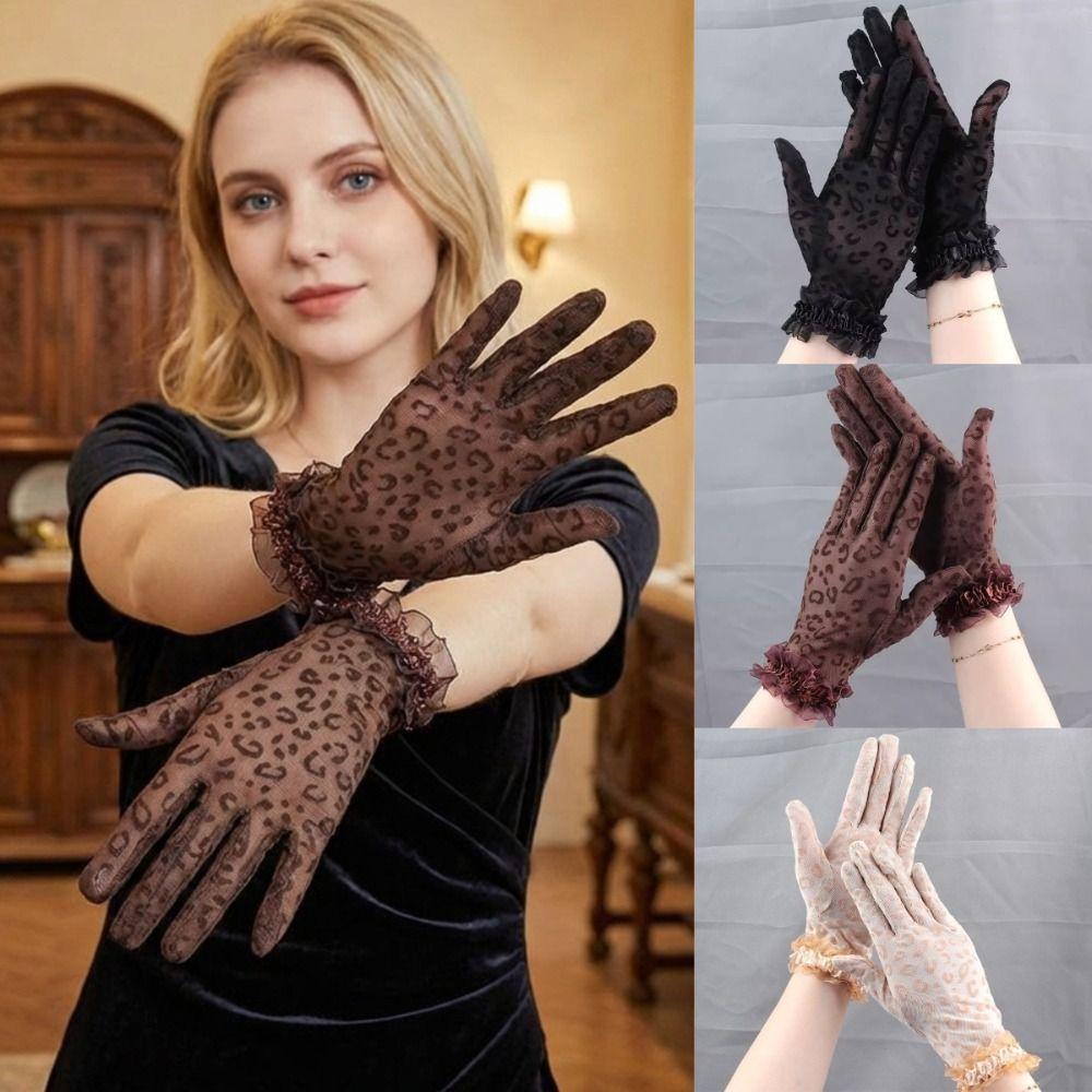 Leopard Print Women's Summer Gloves Sun Protection Thin Lace Gloves Breathable 5 Fingers Party Gloves Spring Summer Outdoor