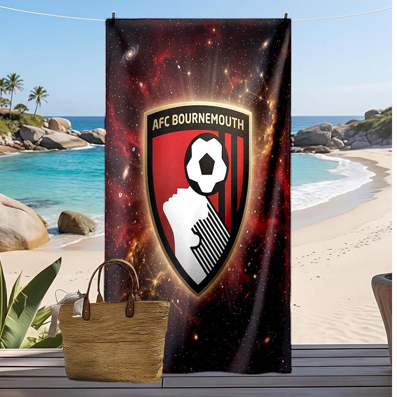 Bournemouth Football Print Beach Towel, Large Soft Quick Dry Towel for Beach Camping Swimming