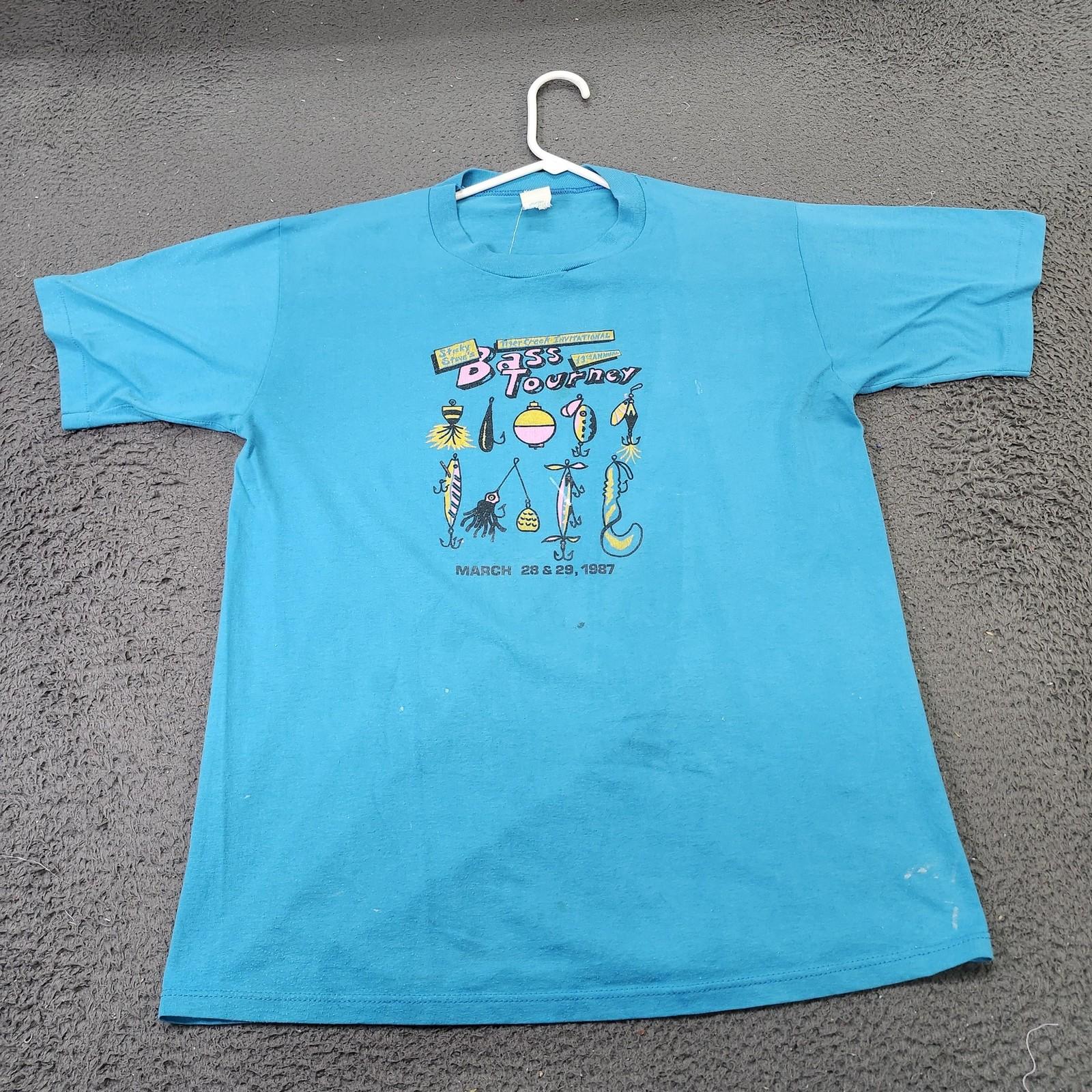Vintage Bass Tourney Shirt Mens Large Blue 1987 Fishing Lures Graphic Tee 80s Unisex T-Shirt S