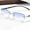 Herrenmode Brille Elegant Randlos Retro Stil PC Rahmen, Trendige Flache Gläser Anti Blaulicht Halbrahmen