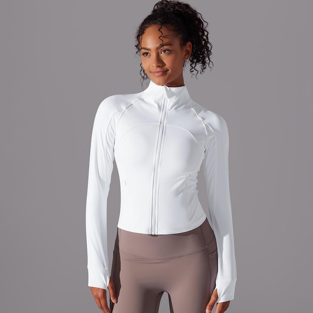 Stand Collar Long Zipper Long Sleeve Coat Brushed Tight Sports Running Fitness Yoga Clothing Top For Women