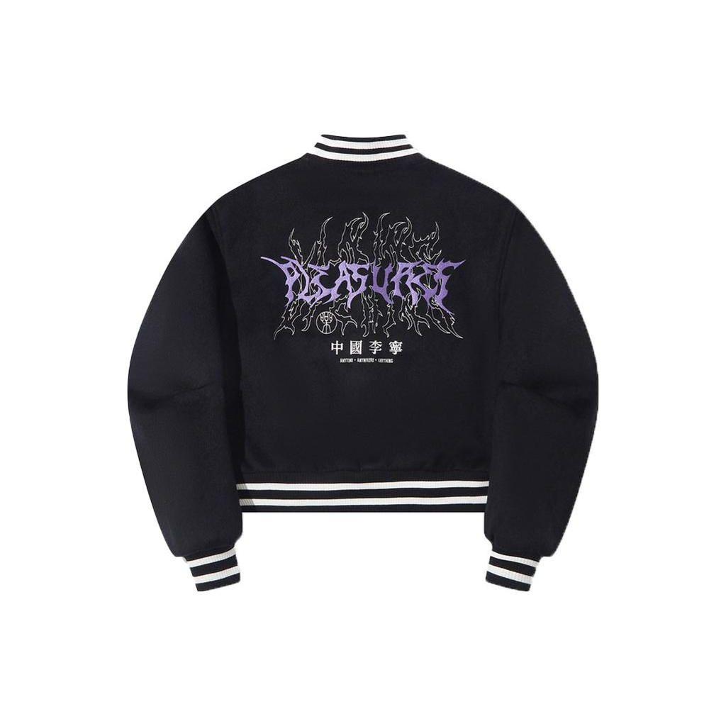 Li Ning X Pleasures Collaboration Letter Stripe Single-Breasted Jacket Women Jackets Black AJDT754-2