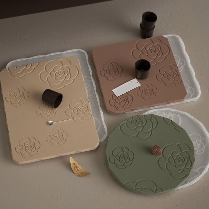 Round Coaster Mold Rose Flower Coaster Molds Silicone Mould for Cup Mat Square Tray Making DIY Epoxy Resin Molds Craft