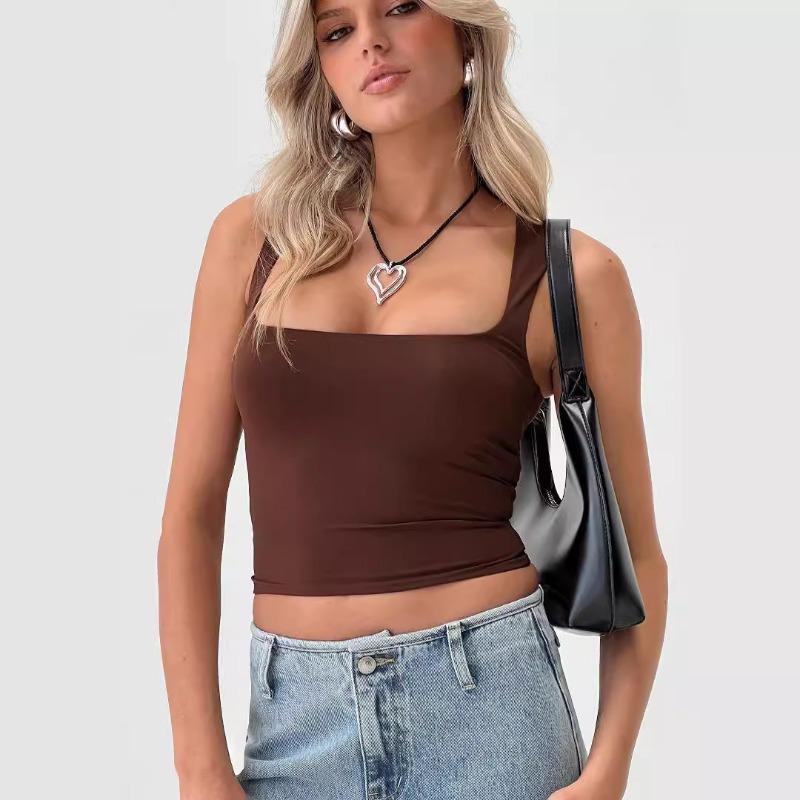 Women Y2k Sexy Casual Square Neck Slim Fit Sleeveless Cropped Tank Top