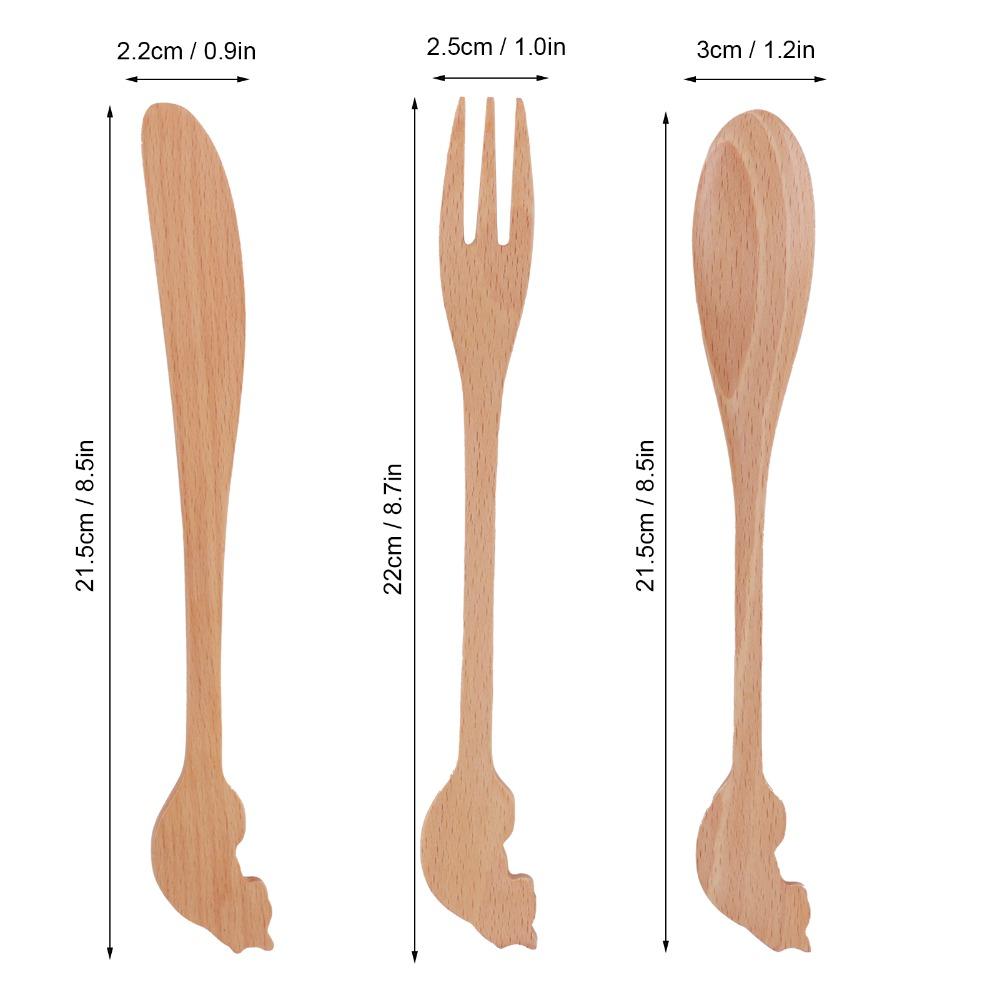 3Pcs Wood Grain Texture Tableware Set Solid Wood Dining Kit Utensil Pack  Table Decoration