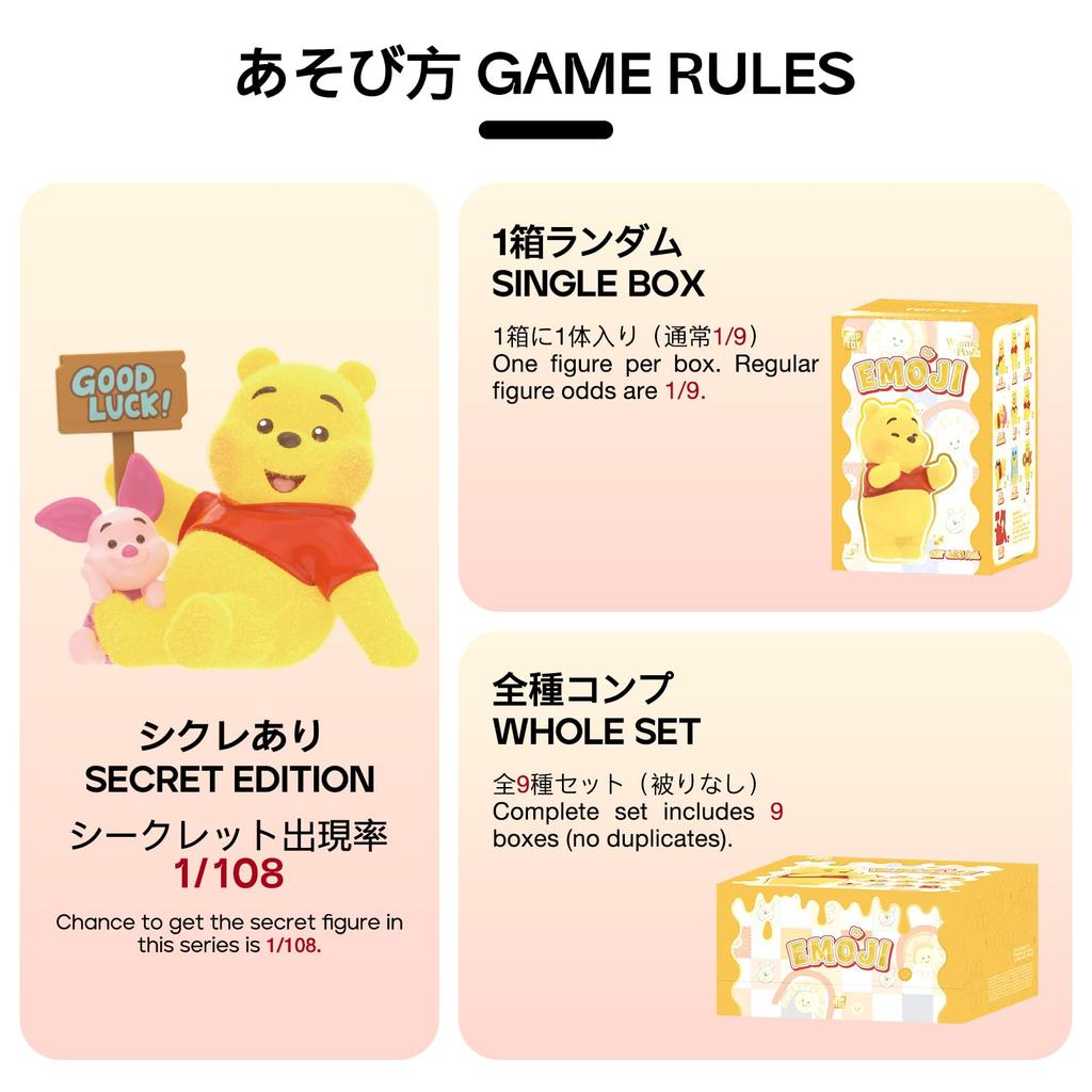 TOP TOY Disney Winnie the Pooh Emotion Series [1 Piece] Gachapon Blind Box Figure Soft Vinyl PVC Premium Toy Birthday Gift Winnie the Pooh Character