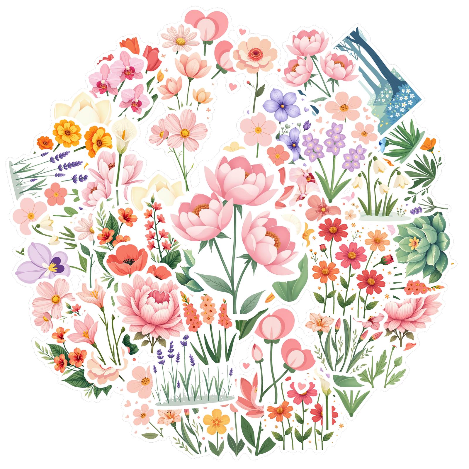 

35-200pcs Sring Summer Floral Stickers Flower Natural Decorative Decals Aesthetic Stationery Stickers School Supplies