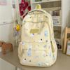 Cute Bear and Bow Print School Backpack with Multiple Front Pockets Casual Daypack for Girls