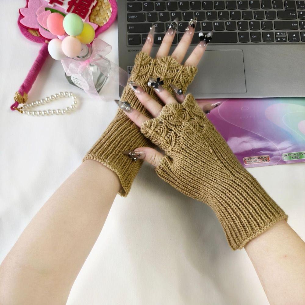 Knitted Fingerless Glove Elegant Lace Thermal Gloves Comfort Fit Lengthen Mittens Keep Warm