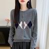 Cardigan tricotat pentru femei Toamnă Iarnă Model Retro Fair Isle Gât rotund Mânecă lungă Amestec de lână larg Pulover Coat Îmbrăcăminte exterioară casual