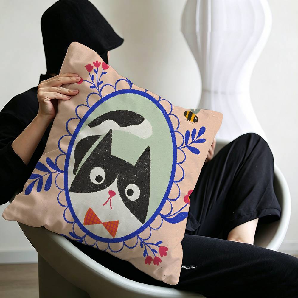 Cute caroon cat portrait photo frame fashion art Cushion Cover Polyester Sofa Cushions Throw Pillows Home Decoration Pillowcover